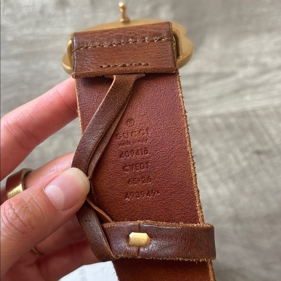 Gucci Marmont Wide Cognac Leather Brown Belt with Gold GG Emblem main image 7